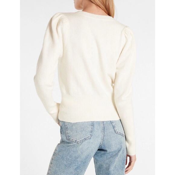 EXPRESS SWAN JEWEL EMBELLISHED FAUX BUTTON PUFF SLEEVE SWEATER SZ XS - Picture 2 of 8